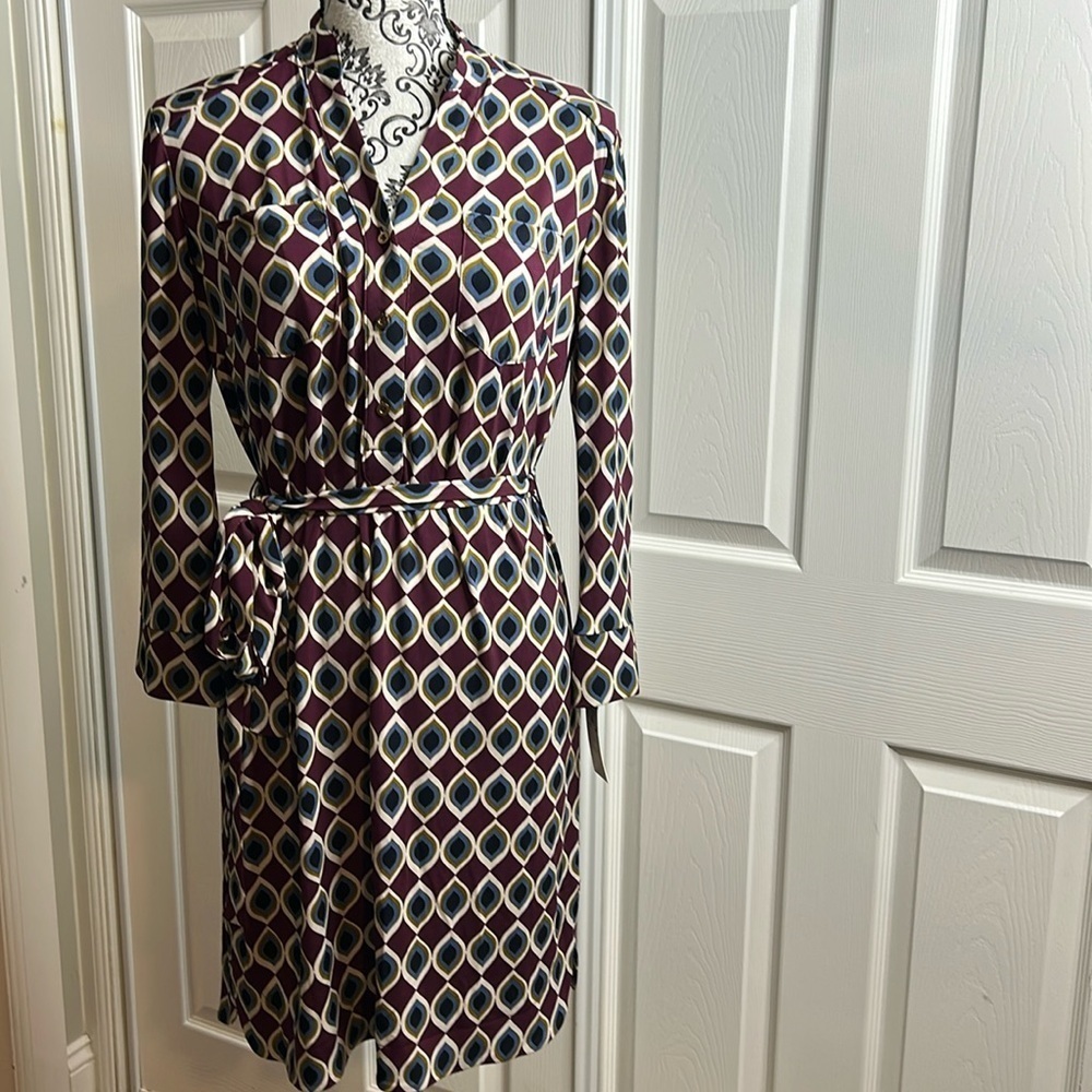 DM Collection Stitch Fix Jamison Jersey Shirt Dress 10P Purple‎ Blue Cream